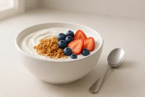 Iogurte com granola para diabético, como montar porções seguras e nutritivas, escolha do iogurte, granola com baixo índice glicêmico, porção ideal e substituições práticas