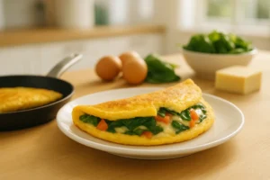 Omelete recheada para diabético, café da manhã proteico em 10 minutos, receita prática, baixa em carboidratos e dicas para controlar a glicemia